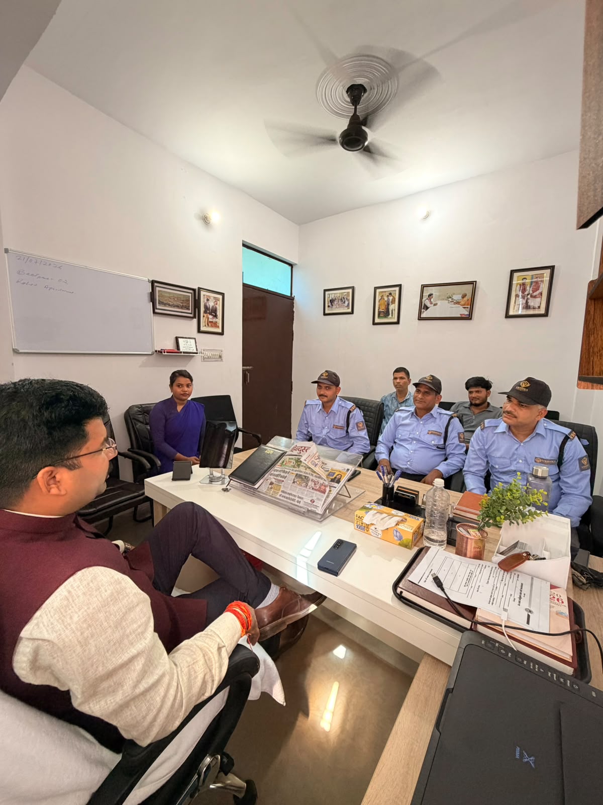 Briefing session with guards at Vrishika office